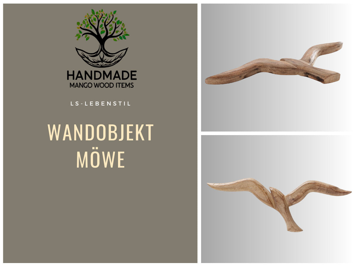 LS-LebenStil Möwe Wand-Objekt 36cm Mango Holz braun maritim