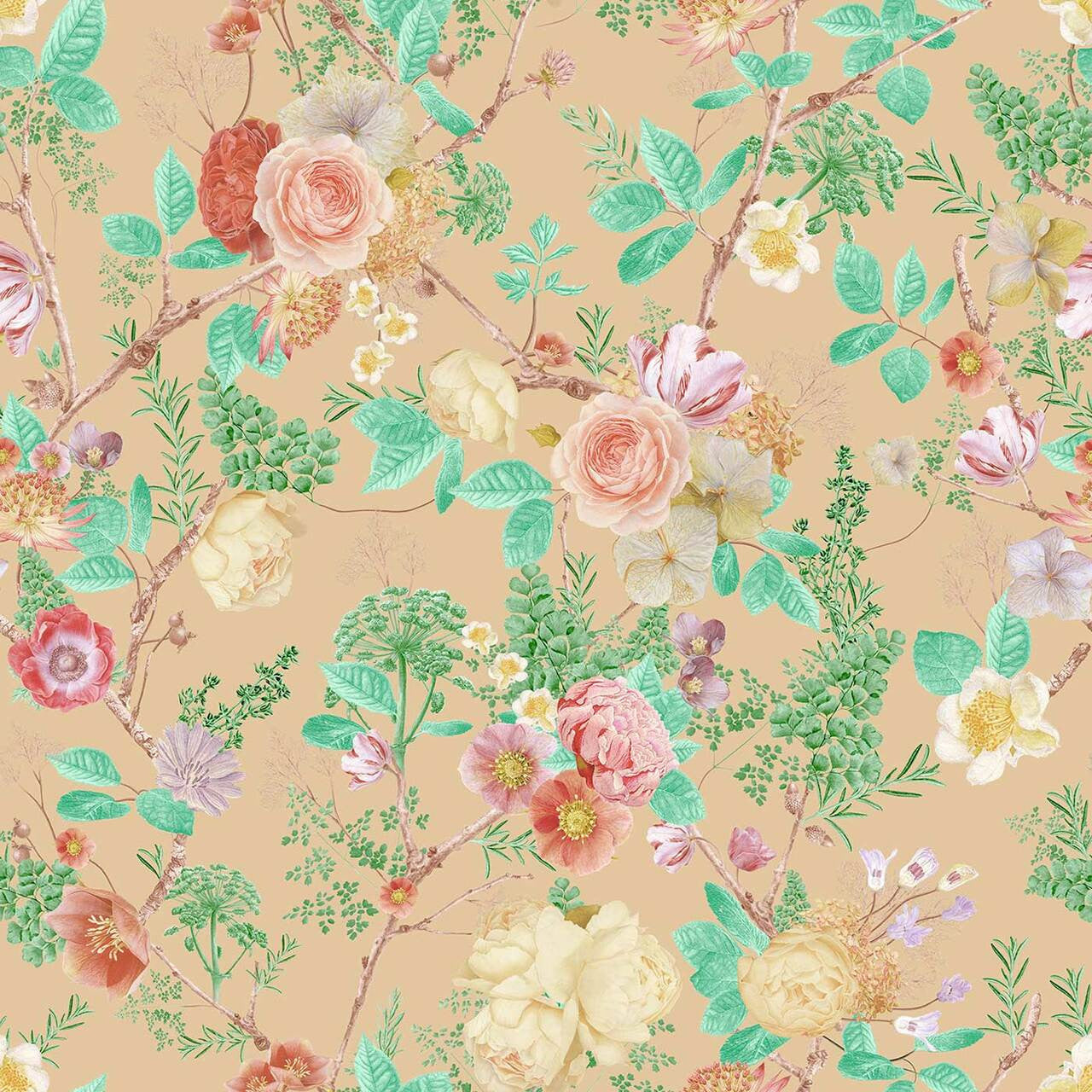 Mineheart Wallpaper Floral Spring Tapete Pfirsich Orange