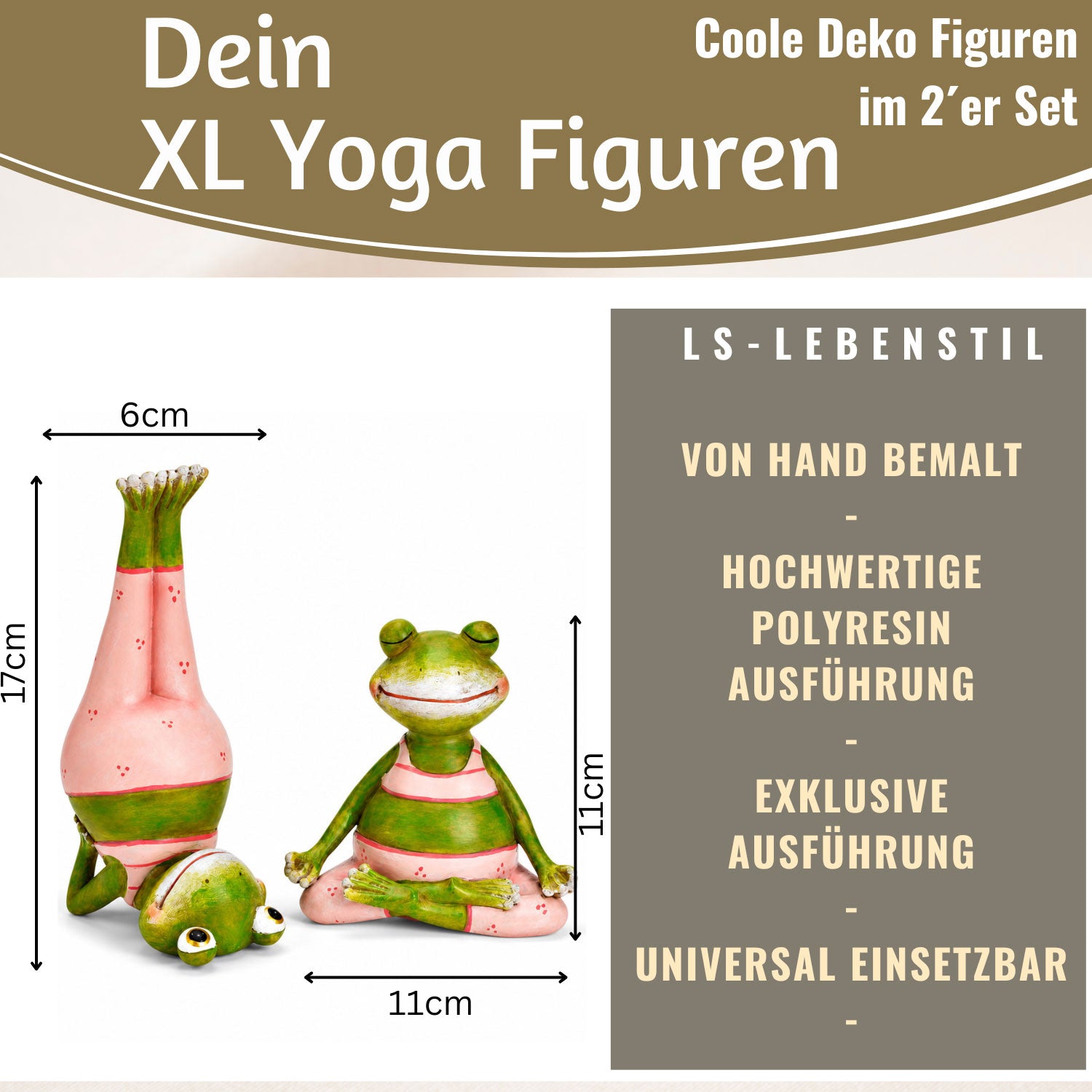 LS-LebenStil Happy Frogs Yoga Frosch Dekofigur 2er Set 11cm