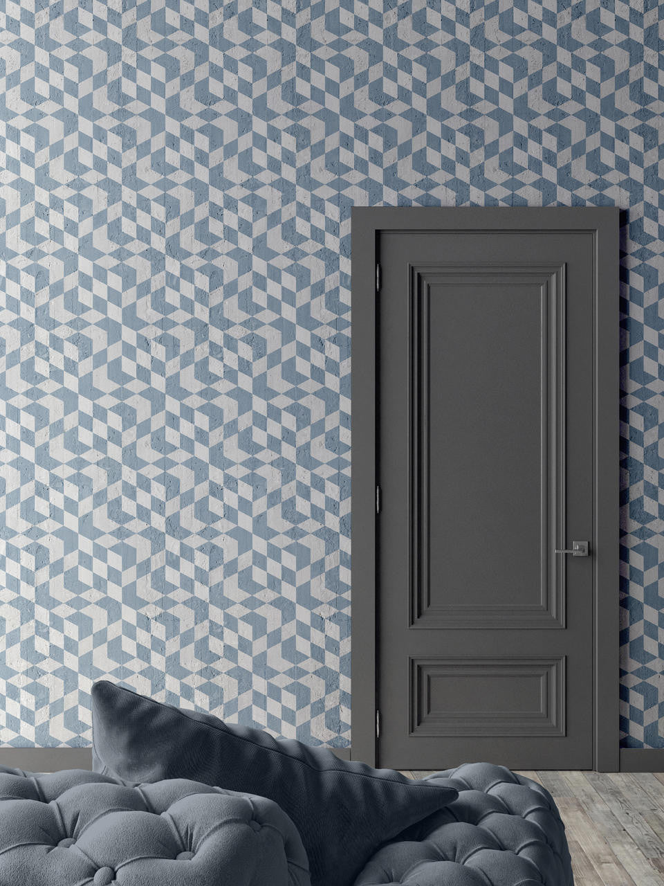 Mineheart Wallpaper Navy Geometric Cubes Tapete Blau Vlies