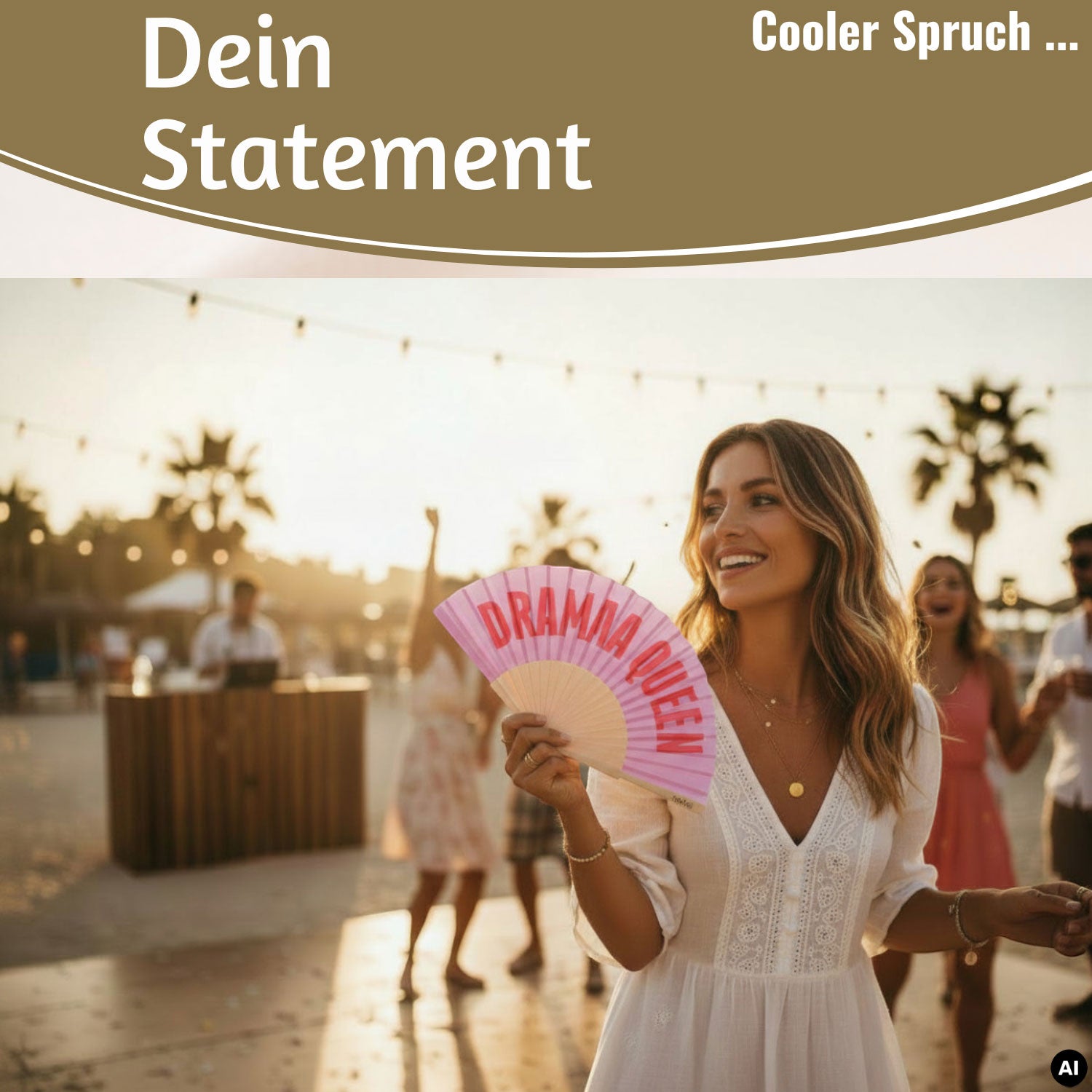 LS-LebenStil Drama Queen Handfächer Holz Stoff Rosa 42cm