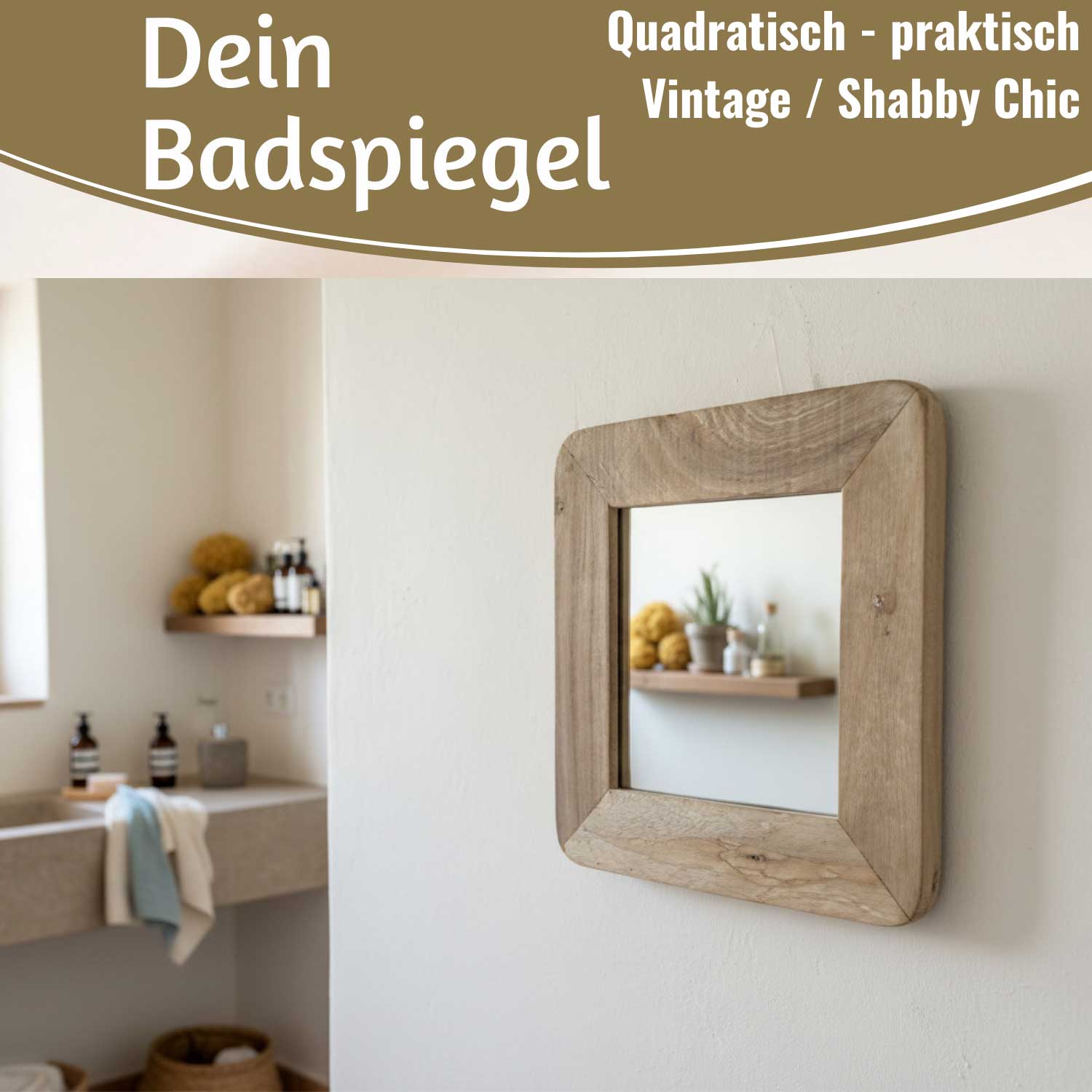 LS-LebenStil Möbel & Wohnen Wandspiegel 32cm grau Holzrahmen vintage