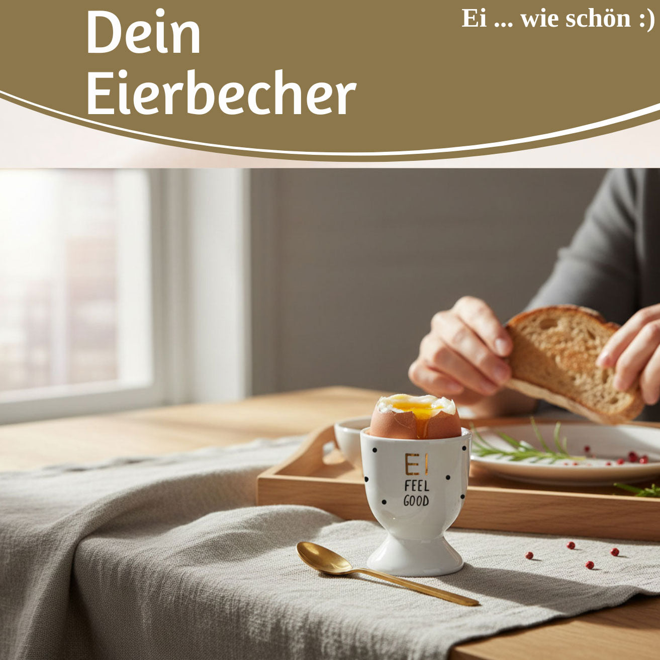 LS-LebenStil Ei Feel Good Eierbecher Echt-Gold Porzellan Weiß