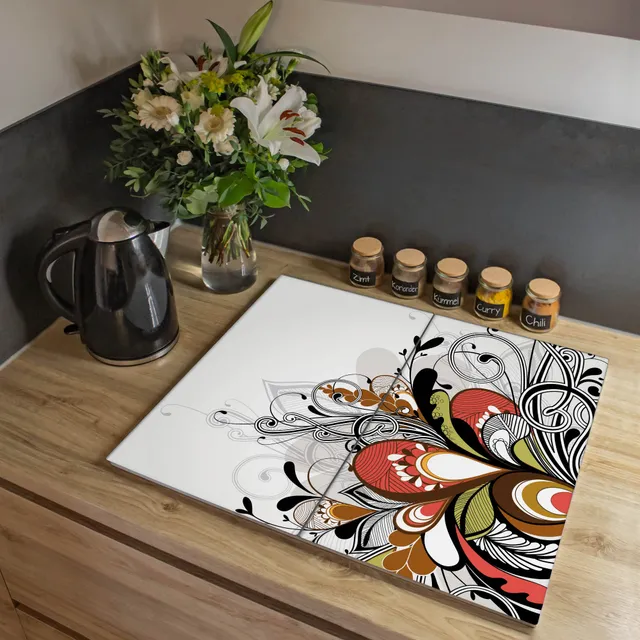 Banjado Herdabdeckplatten Ornament 2 Glas 60x52cm 2-teilig