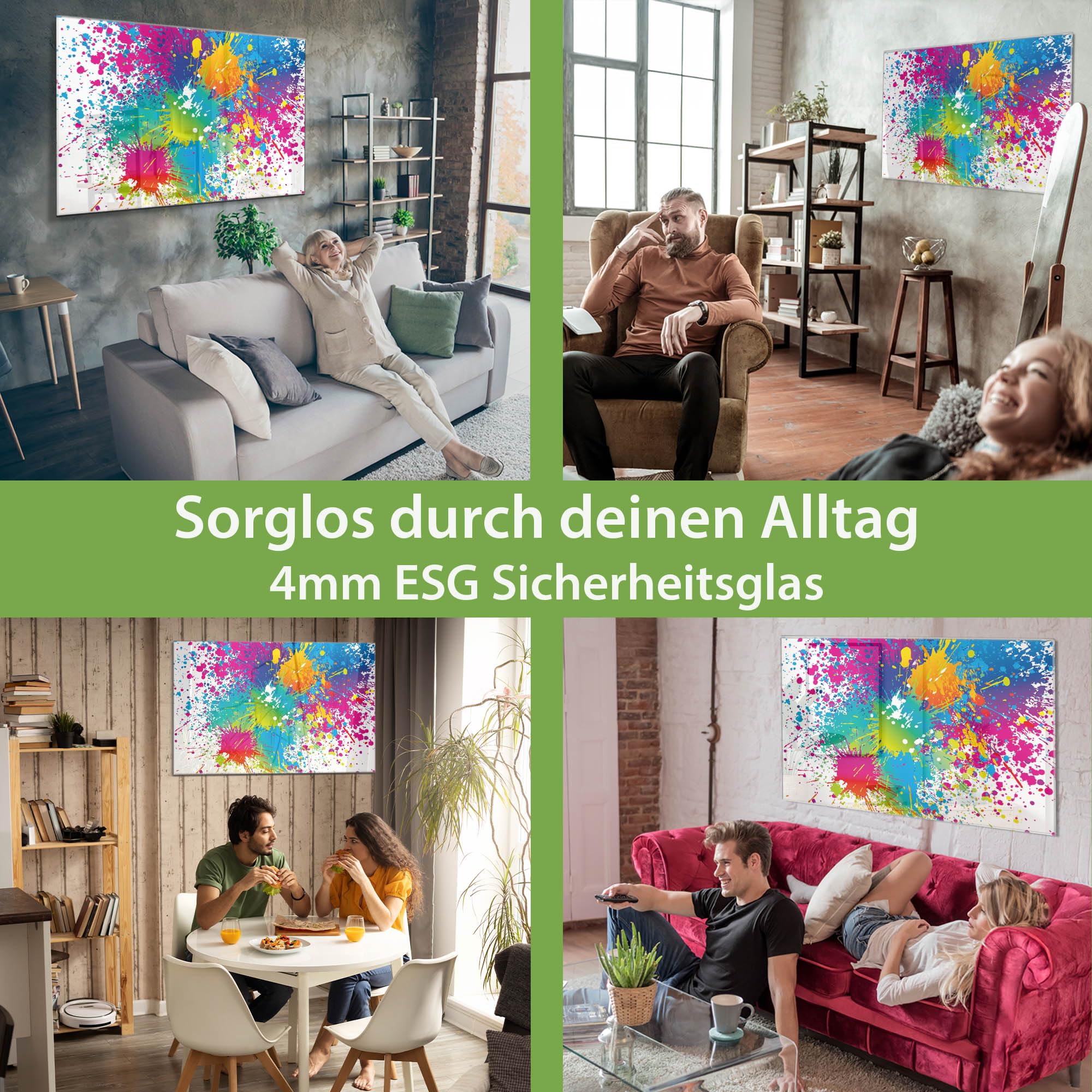 Banjado Magnettafel Farbspritzer Glasboard 120x80 cm Abstrakt