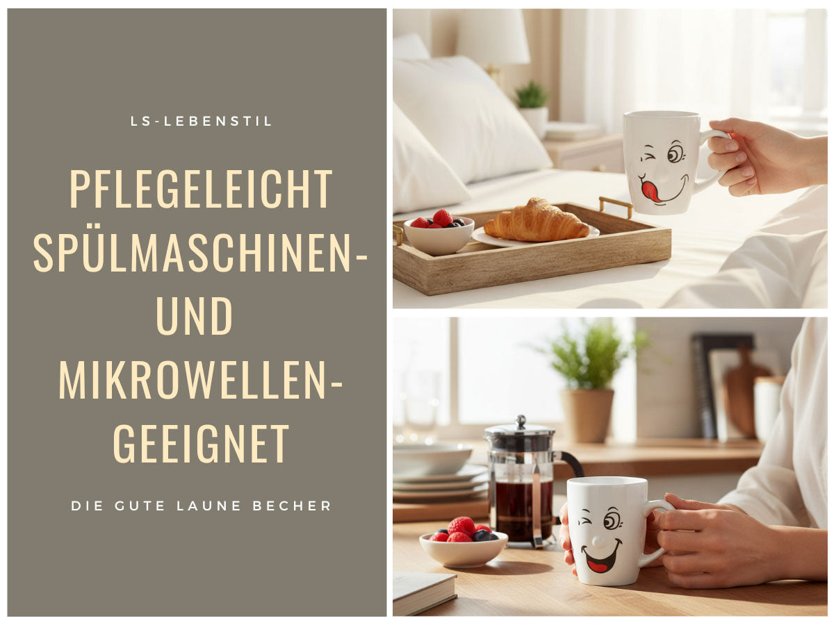 LS-LebenStil Smiley Kaffeebecher 300ml Set 3-tlg Weiß Henkel