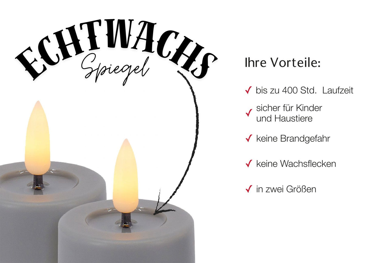 LS-LebenStil Ribe LED Teelichter Grau 2er Set 6,8 cm Echtwachs