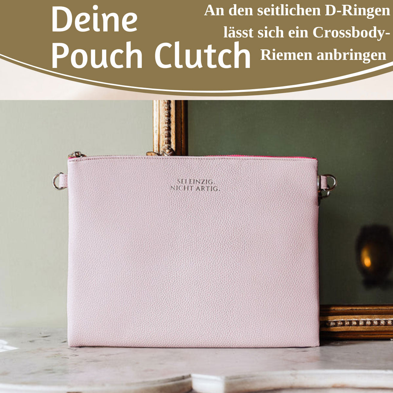 LS-LebenStil Stella Rosa XL Clutch 30cm Rosa PU-Leder Slogan