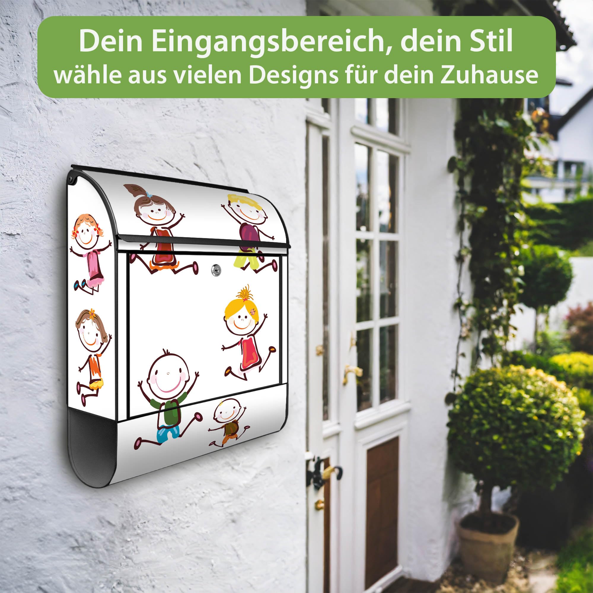Banjado Briefkasten Happy Kids Stahl Schwarz A4