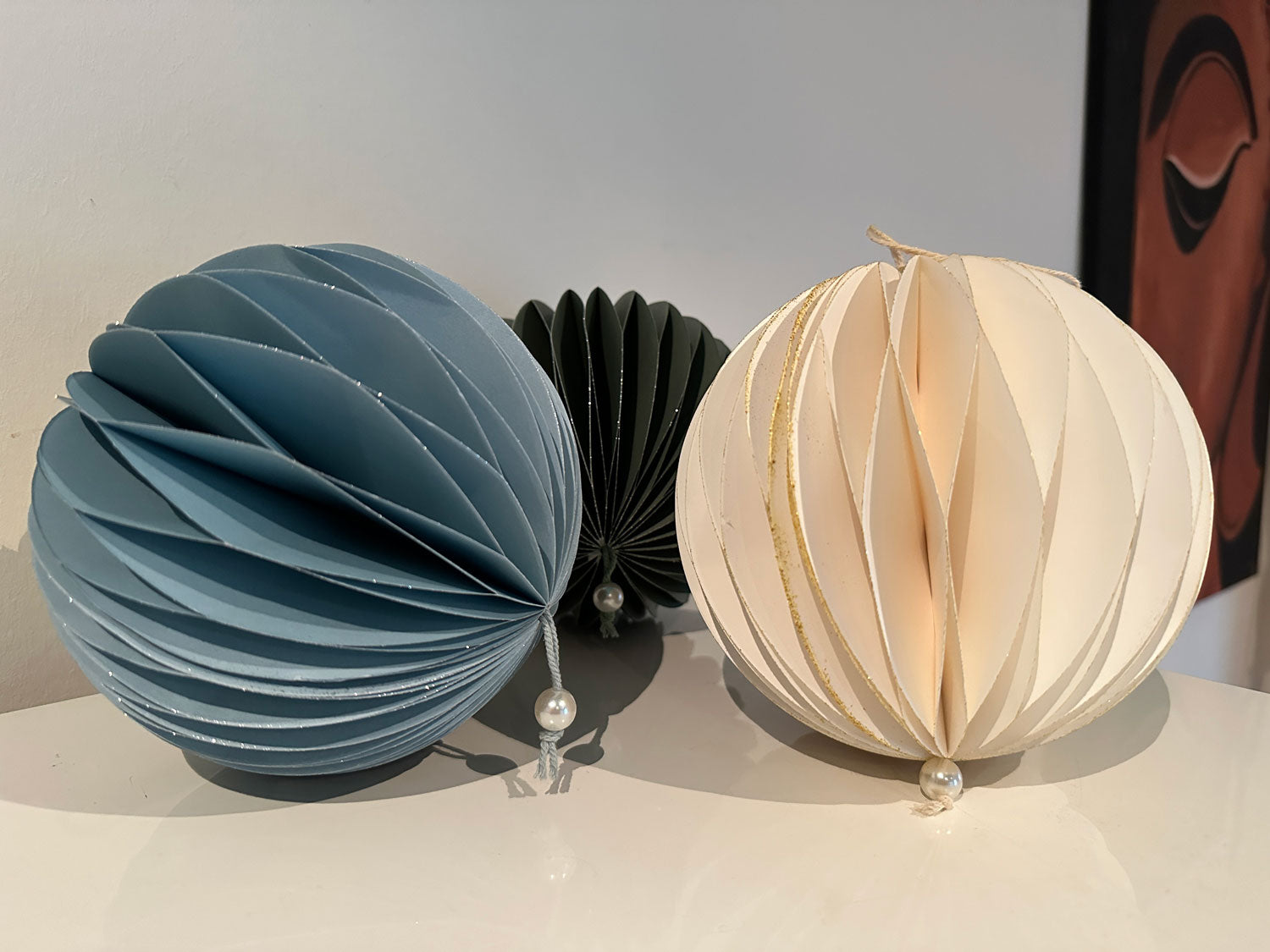 LS-LebenStil Wabenball Deko-Anhänger 15cm grün blau weiß 3er Set