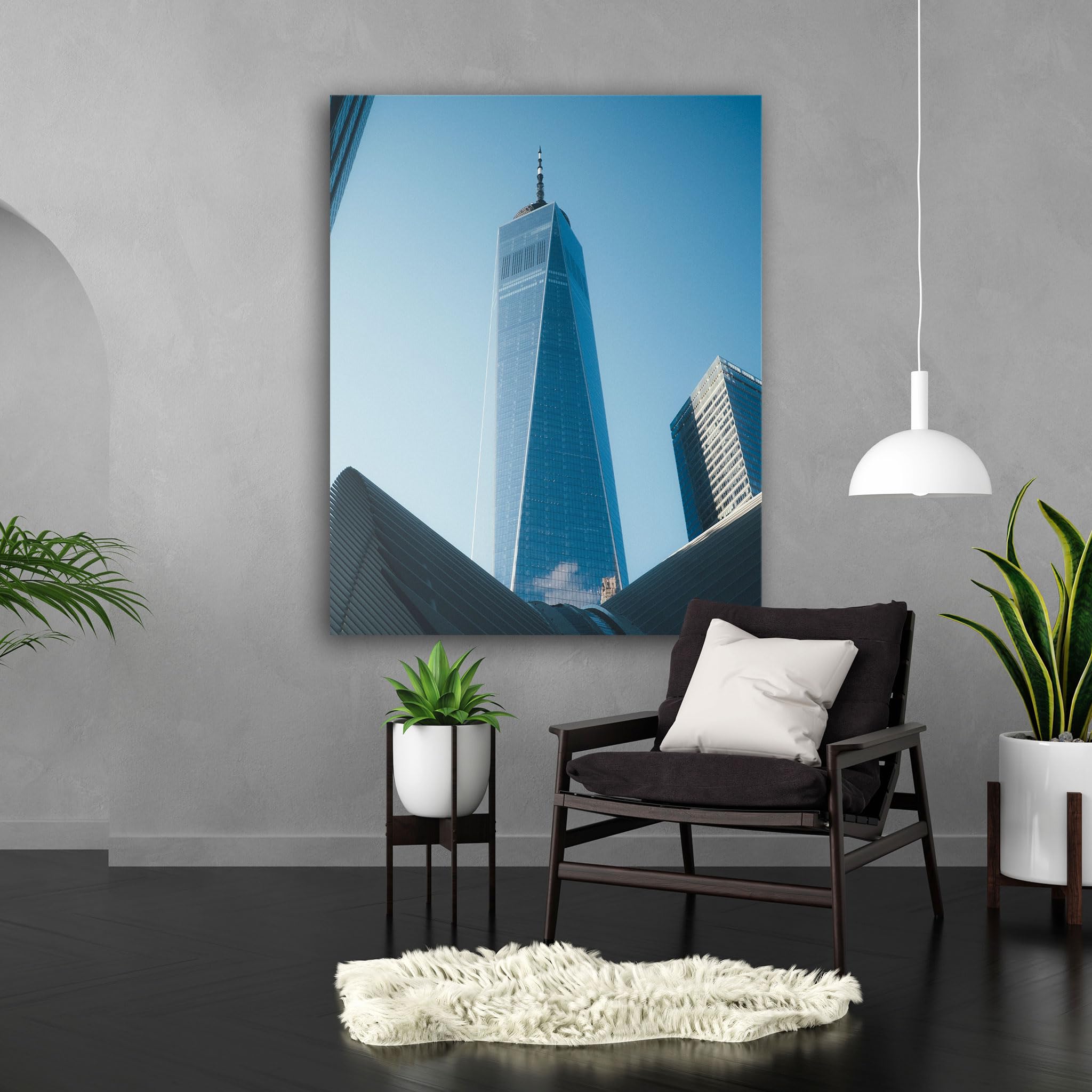 Hustling Sharks Turm aus Glas im klaren Himmel Wandbild 40x30