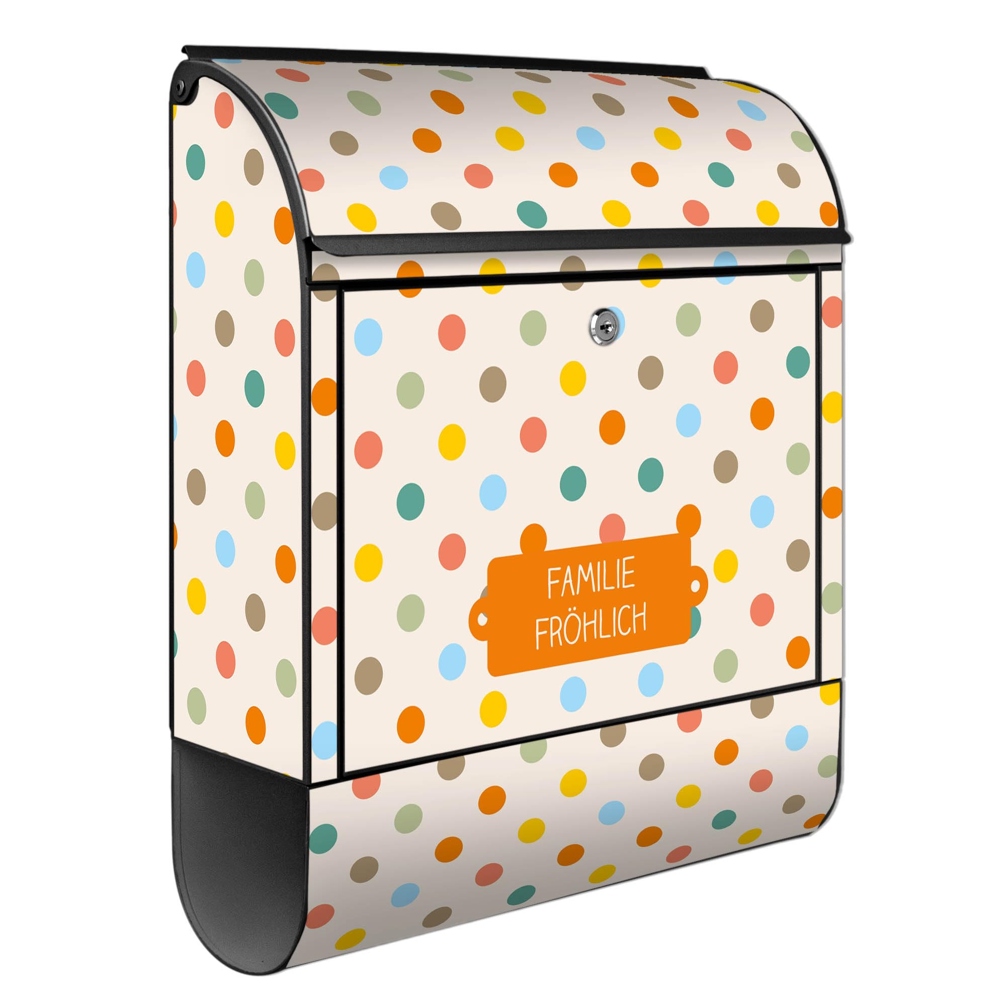 Banjado Briefkasten Bunte Punkte Postkasten Schwarz mit Name A4