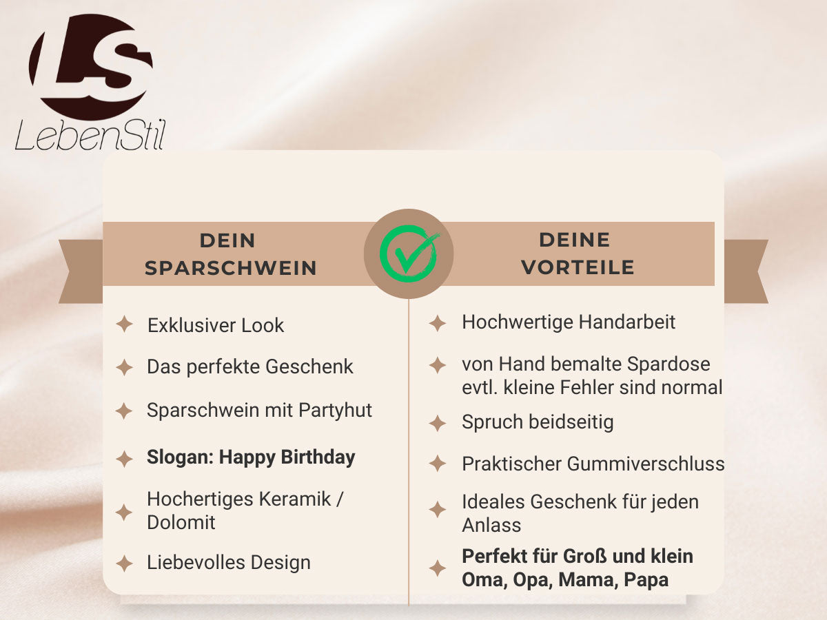 LS-LebenStil Sparschwein Blau Keramik Happy Birthday 16cm