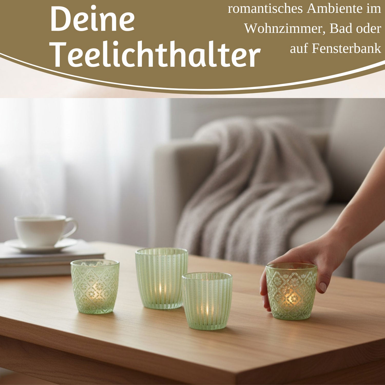 LS-LebenStil Küche & Haushalt Teelichthalter Glas Grün Weiß 6er Set