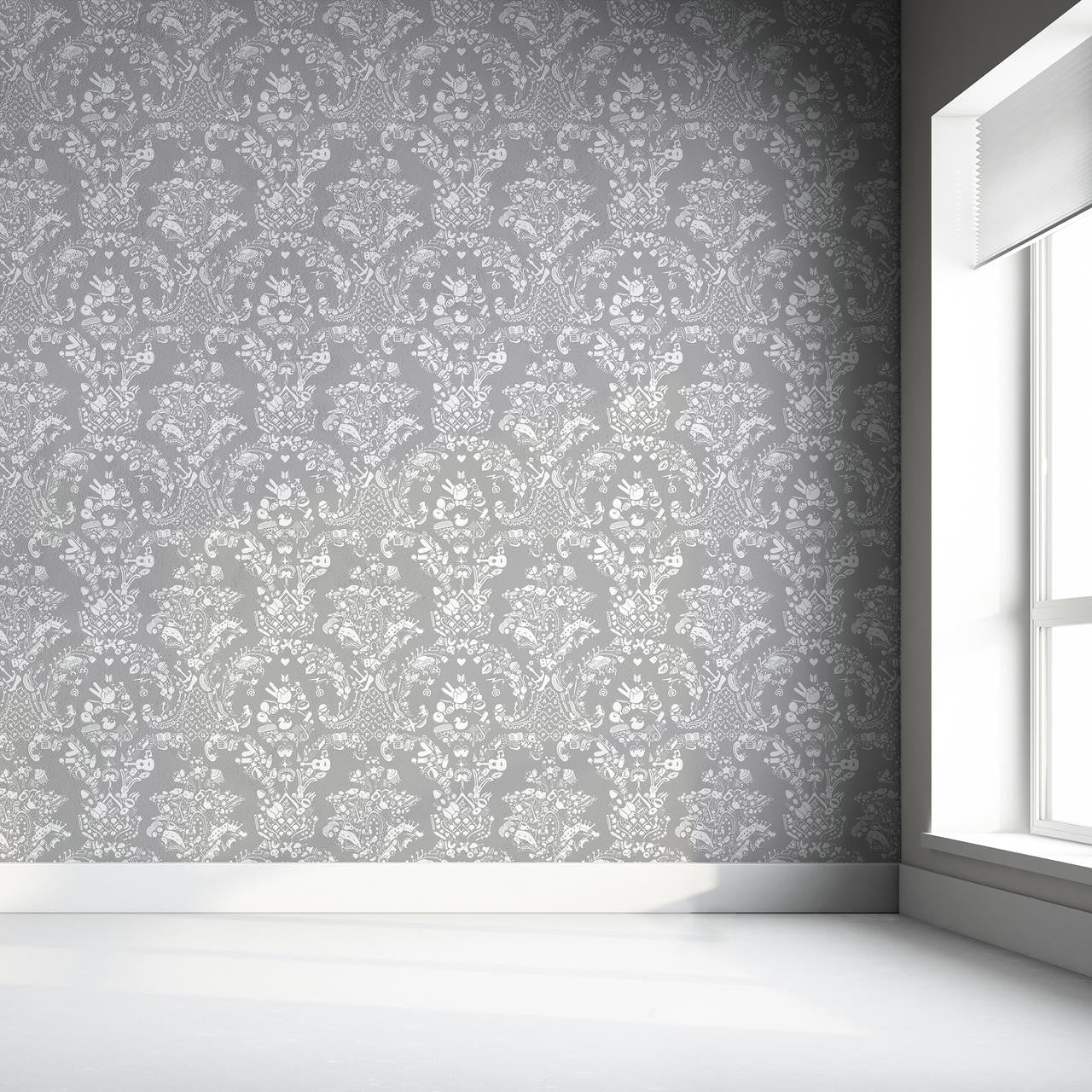 Mineheart New World Damask Tapete Weiß-Grau