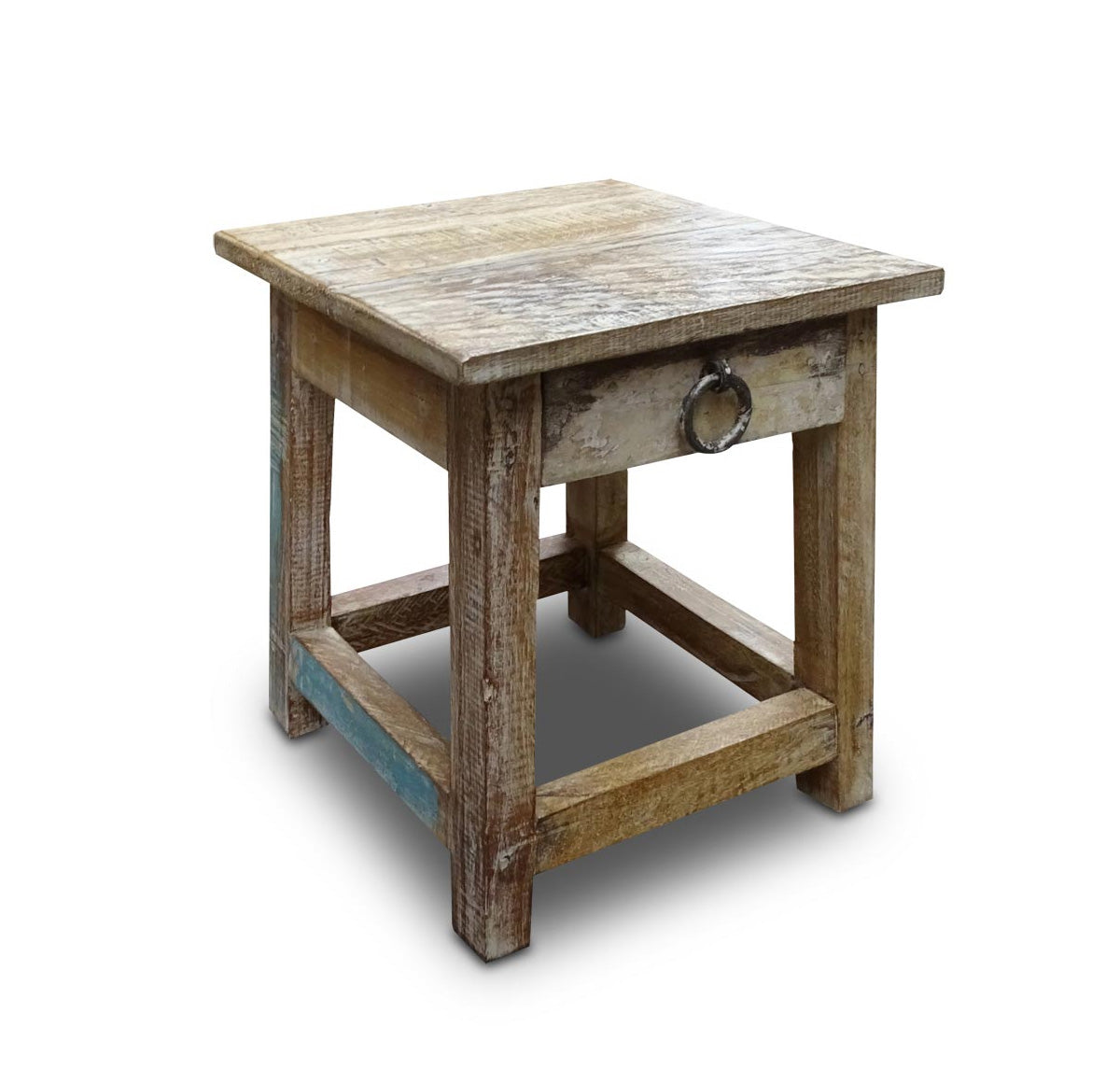 LS-LebenStil Vintage Nachttisch Holzhocker Schublade 30cm Braun