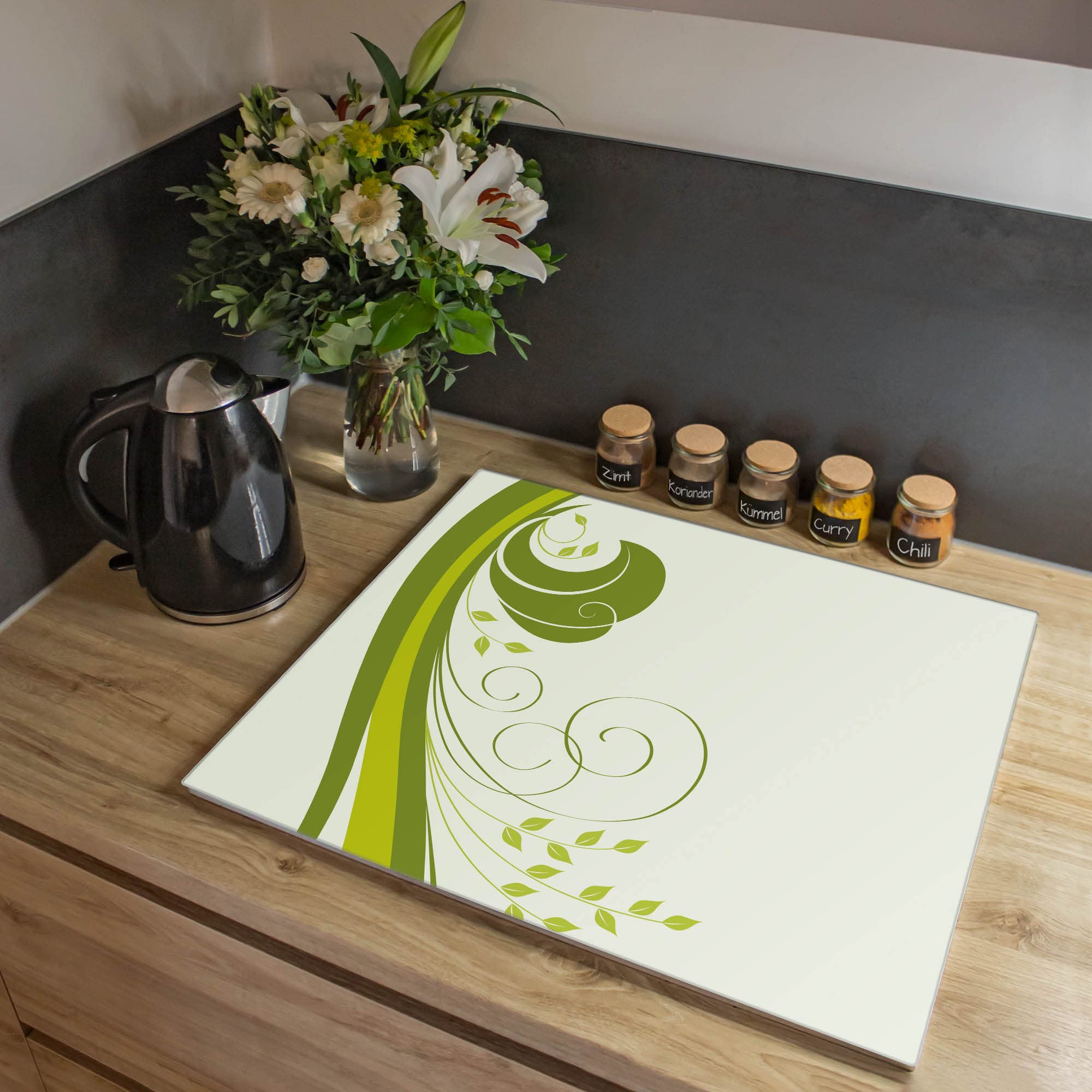 Banjado Herdabdeckplatten Green Swirl Glas 60x52cm 1-teilig