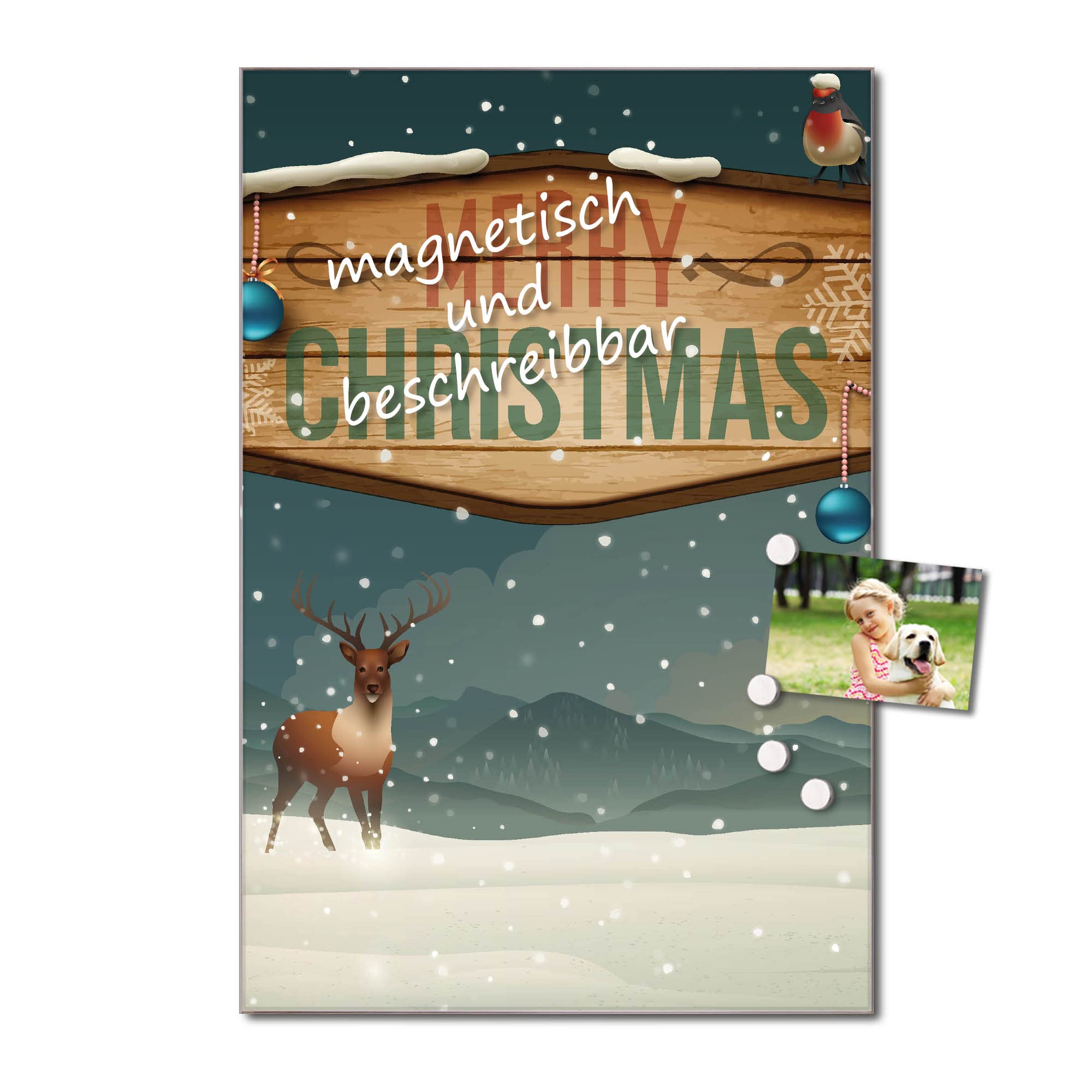 Banjado Magnettafel Glas 40x60cm Memoboard Weihnachtsland beschreibbar