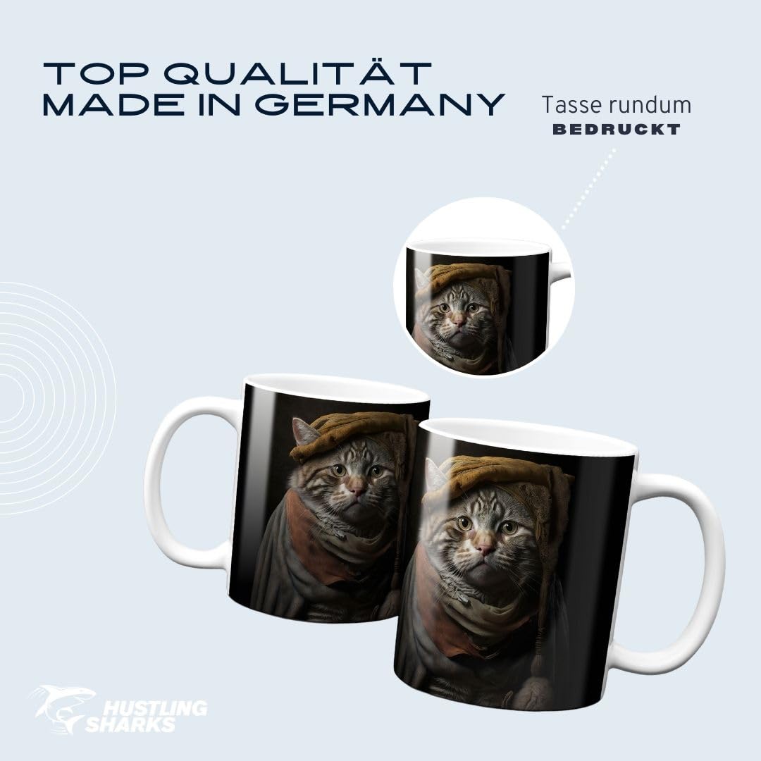 Hustling Sharks Katze Tasse 330ml weiß Tiermotiv Geschenk