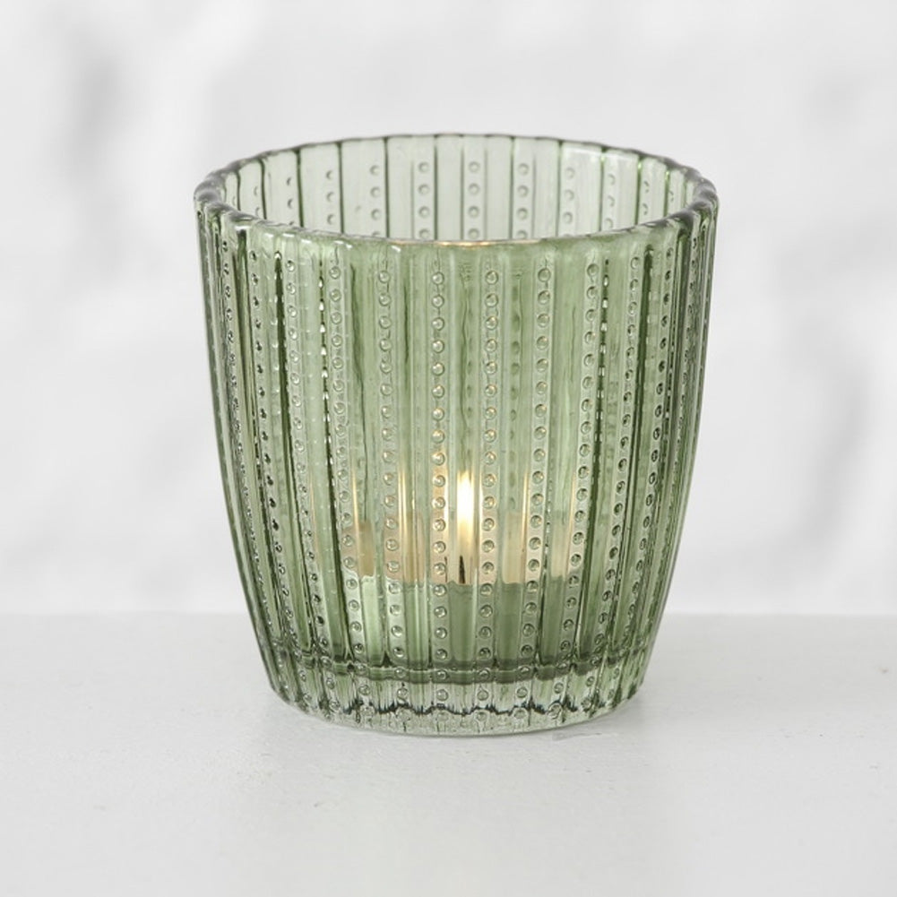 LS-LebenStil Teelichthalter Glas Retro Grün 7cm 4er Set