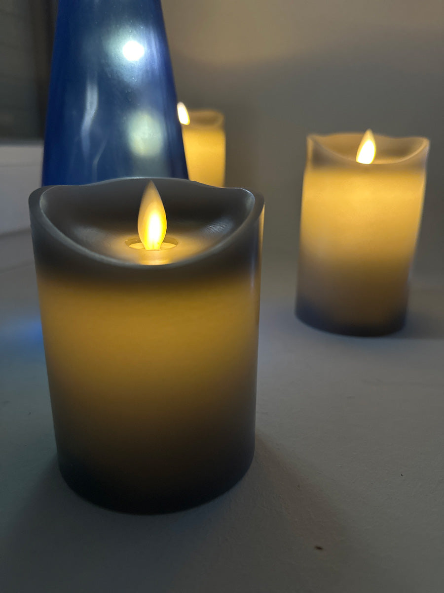 LS-LebenStil Möbel & Wohnen LED Stumpenkerze Grau 3er Set Timer