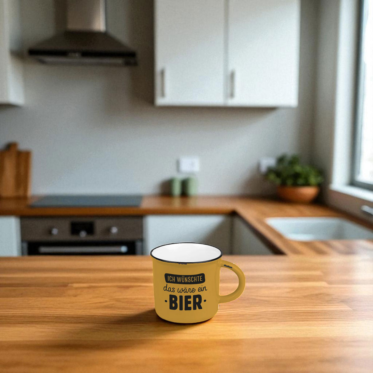 LS-LebenStil Emaille Kaffeebecher Keramik 400ml Bier Blau