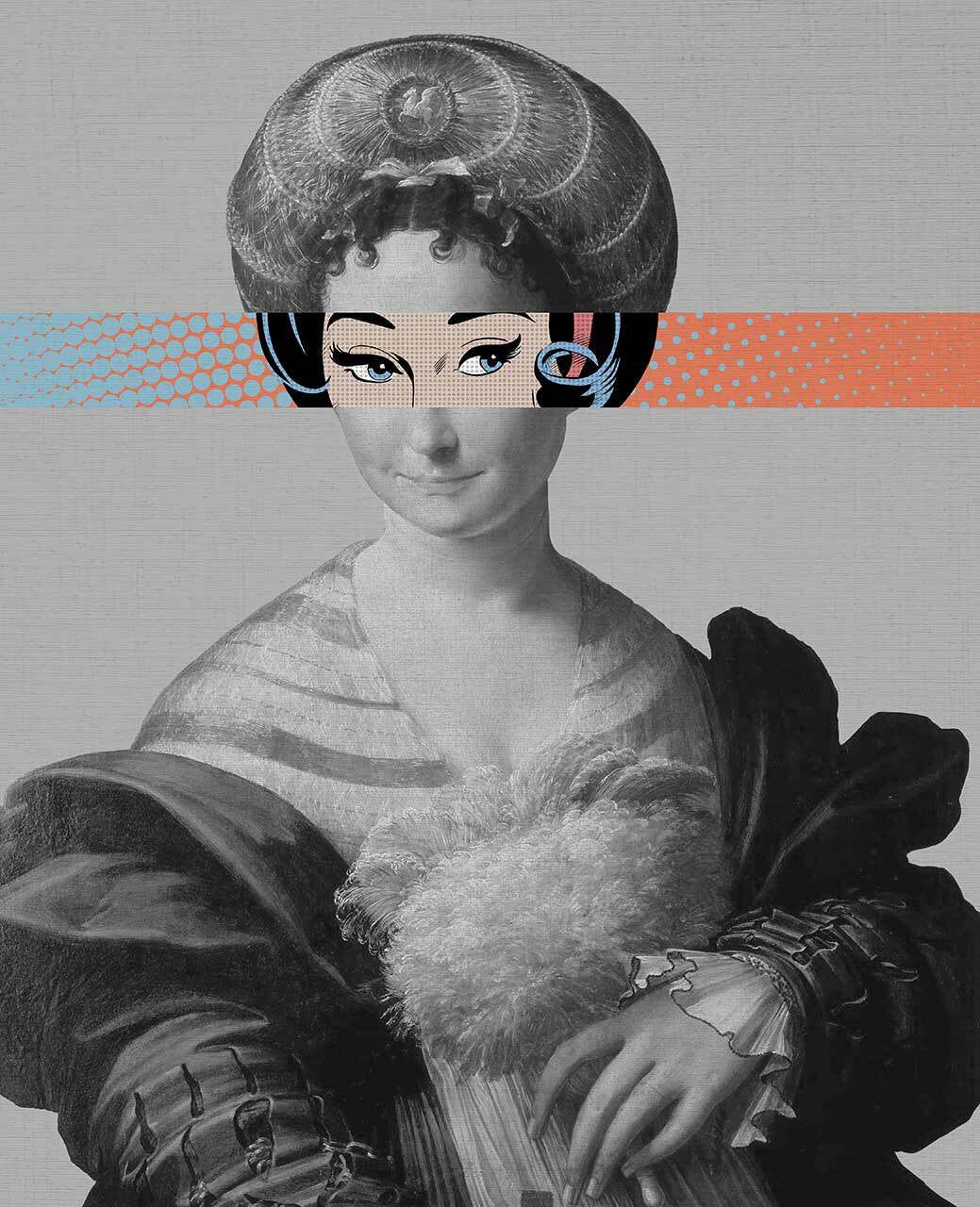 Mineheart Pop Portrait Gentildonna Leinwandbild Aqua Peach 30x41cm