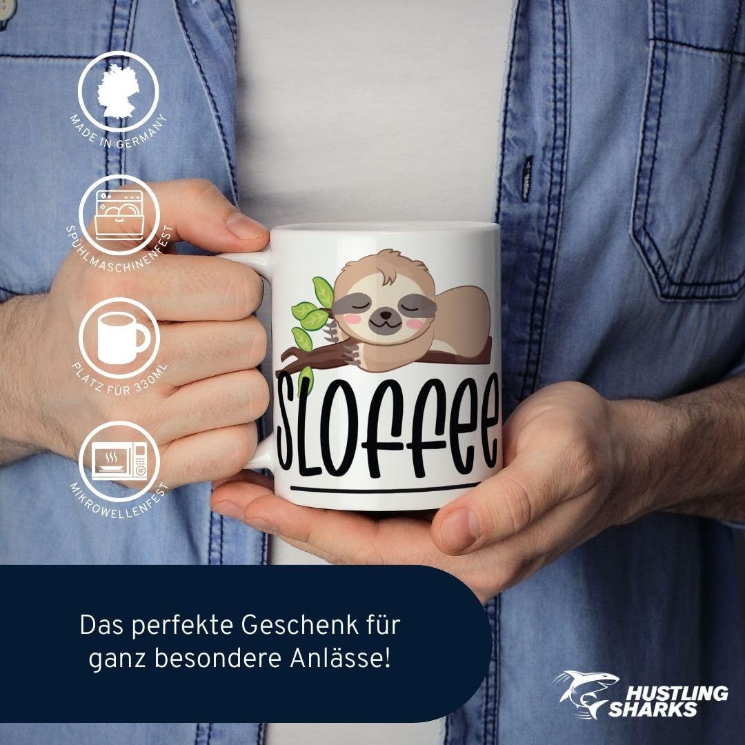 Hustling Sharks Wandbilder Sloffee Tasse 330ml weiß Faultier