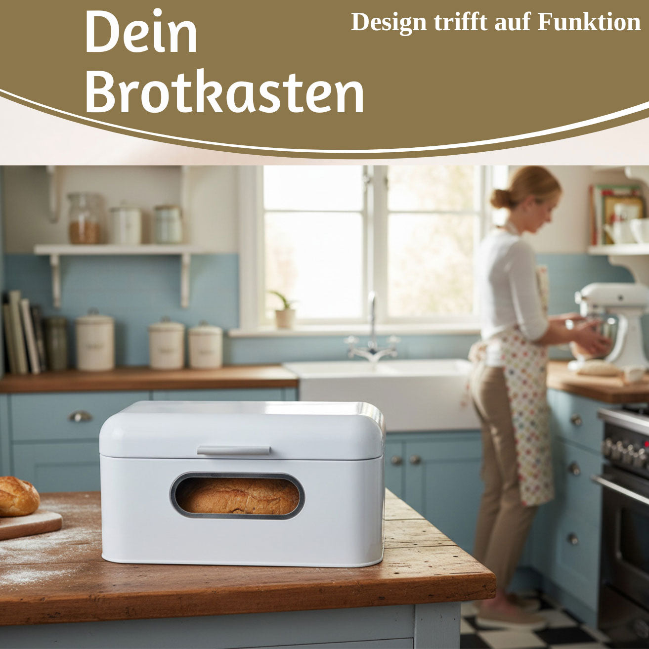LS-LebenStil Vintage Brotkasten Weiß Metall 30cm mit Deckel