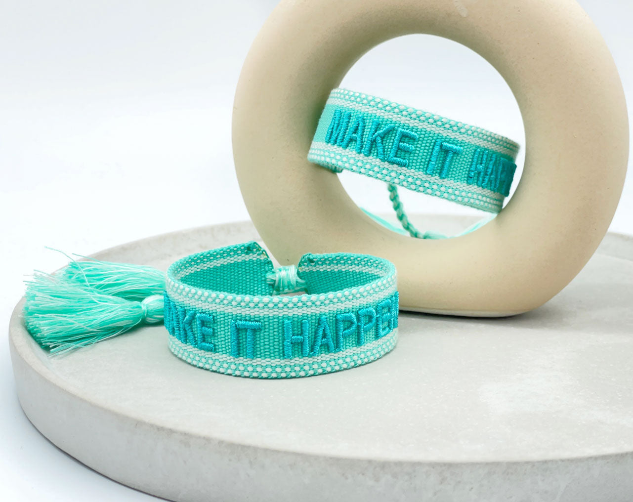 LS-LebenStil Make it Happen Armband Türkis Blau Baumwolle