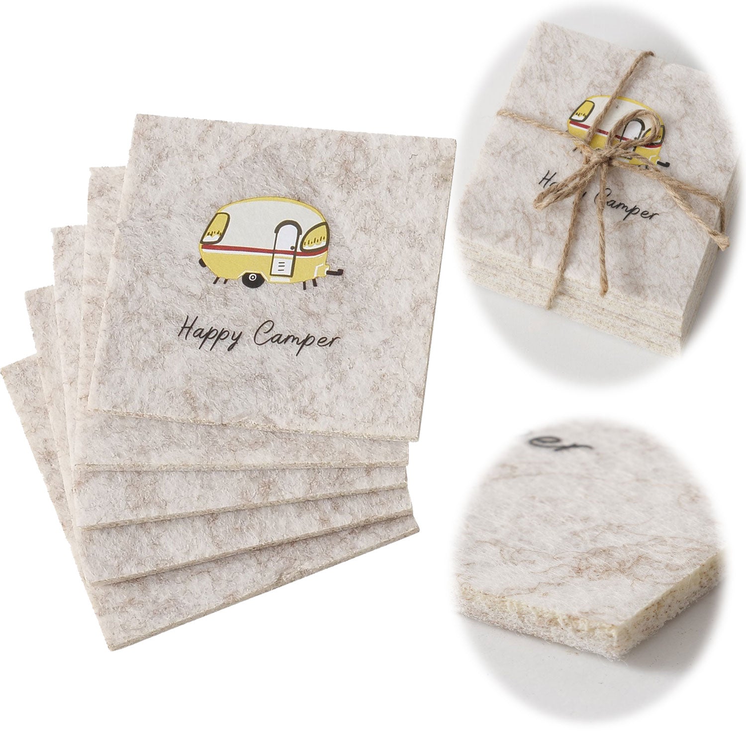 LS-LebenStil Küche Glasuntersetzer Filz Happy Camper 10cm 6er