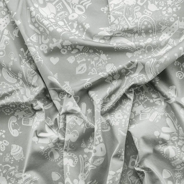 Mineheart New World Damask Stoff Weiß-Grau Baumwolle
