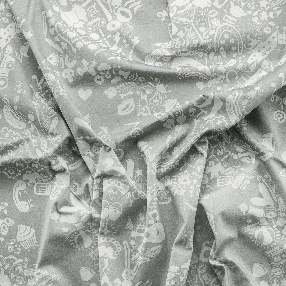 Mineheart New World Damask Stoff Weiß-Grau Baumwolle