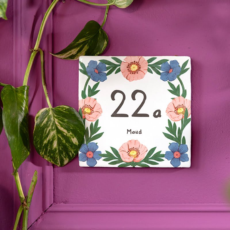Storytiles Delft Blue Klaprozen Hausnummer Wandfliese Mohn