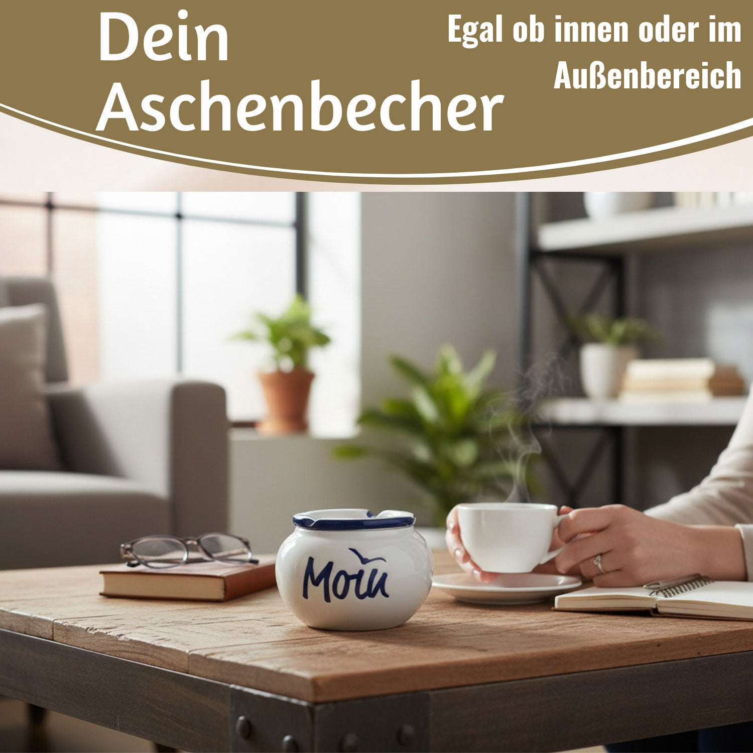LS-LebenStil Moin Sturmaschenbecher Keramik Weiß Blau 10x7,5cm
