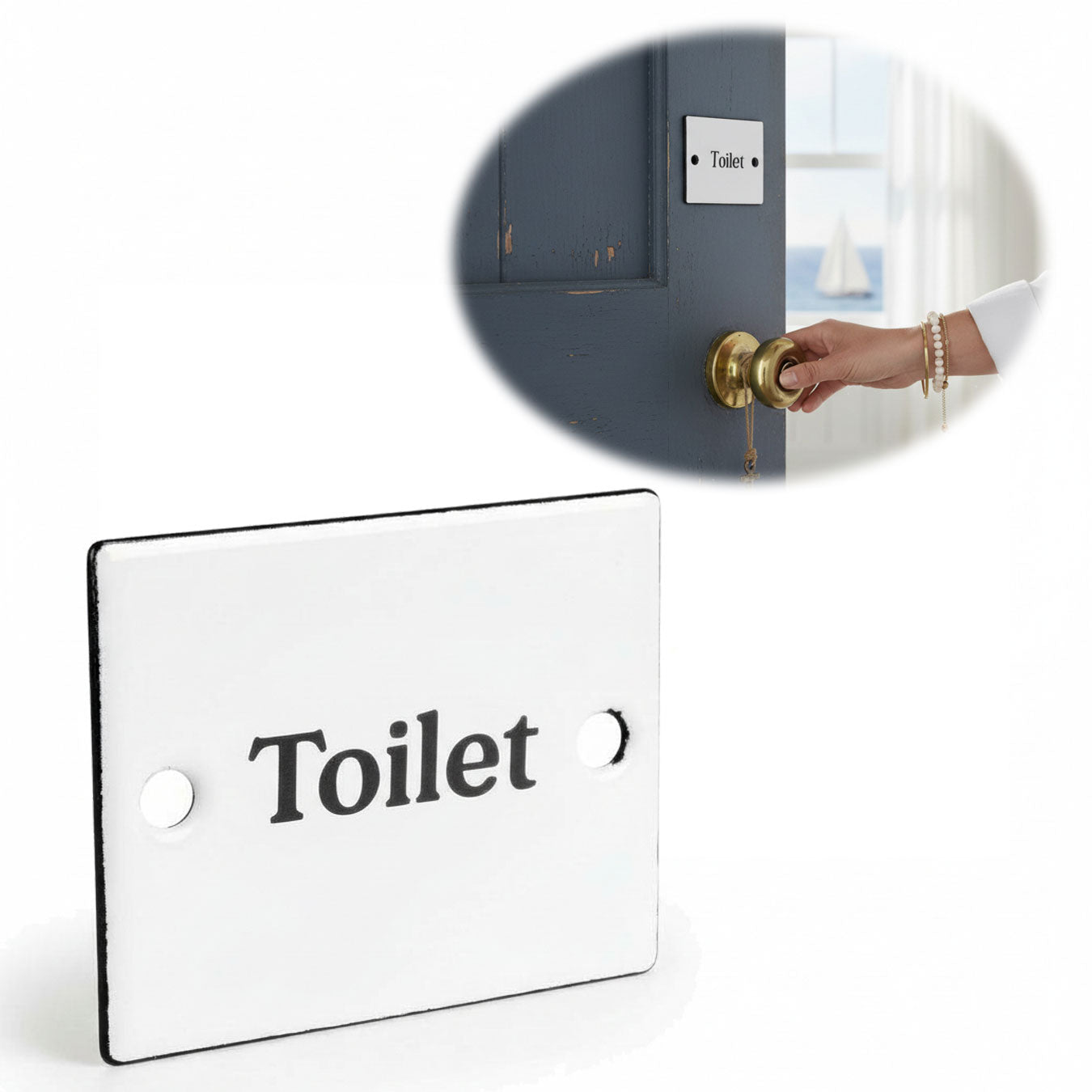 LS-LebenStil Toilet Türschild Emaille weiß 6x5 cm Retro