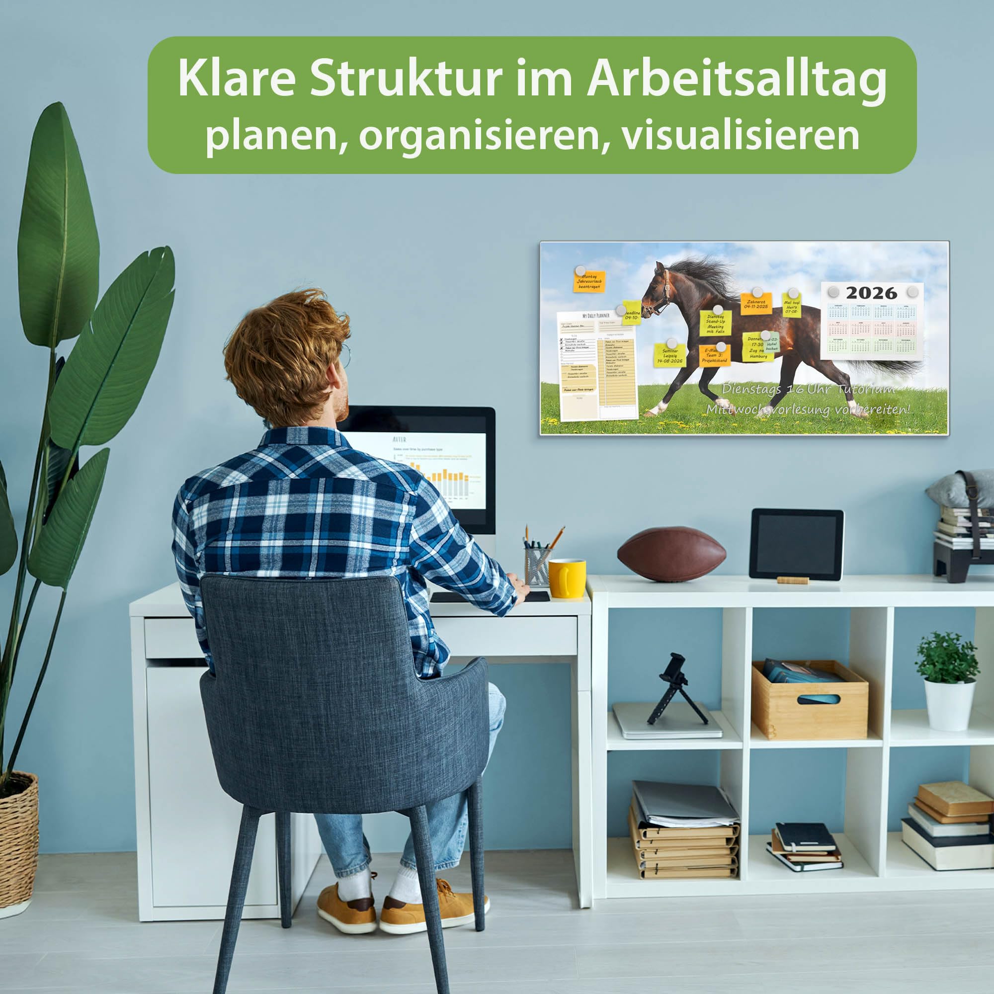 Banjado Magnettafel Pferd Metall 78x37cm weiß beschreibbar