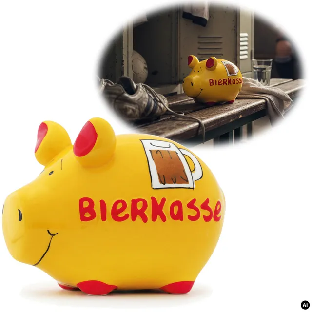 LS-LebenStil Sparschwein Bierkasse Keramik gelb-rot