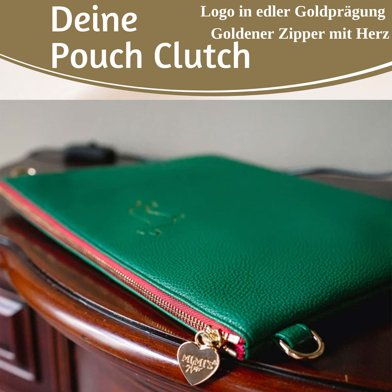 Mimi's Glow Stella Clutch Dackel XL 30cm Grün PU-Leder
