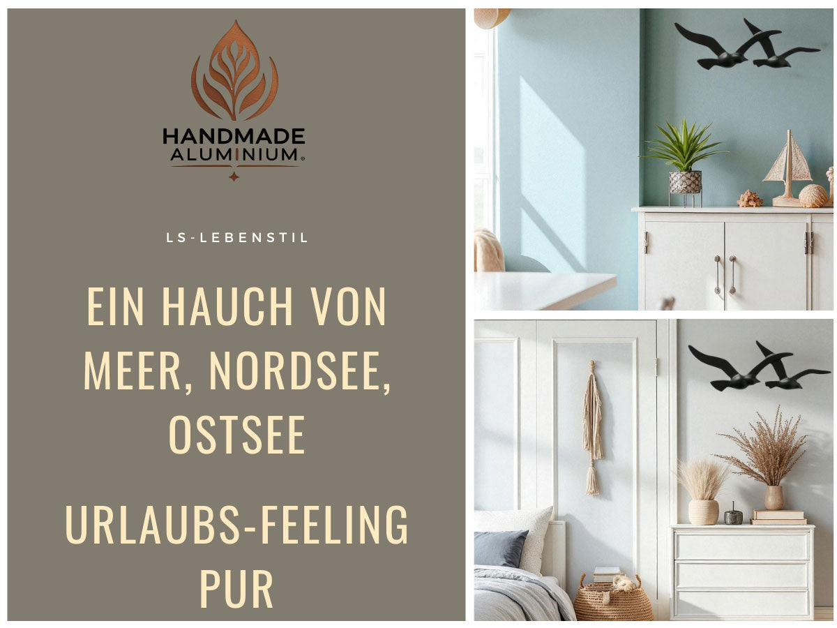 LS-LebenStil Möwe Wand-Objekt 2-fach 39cm Schwarz Alu