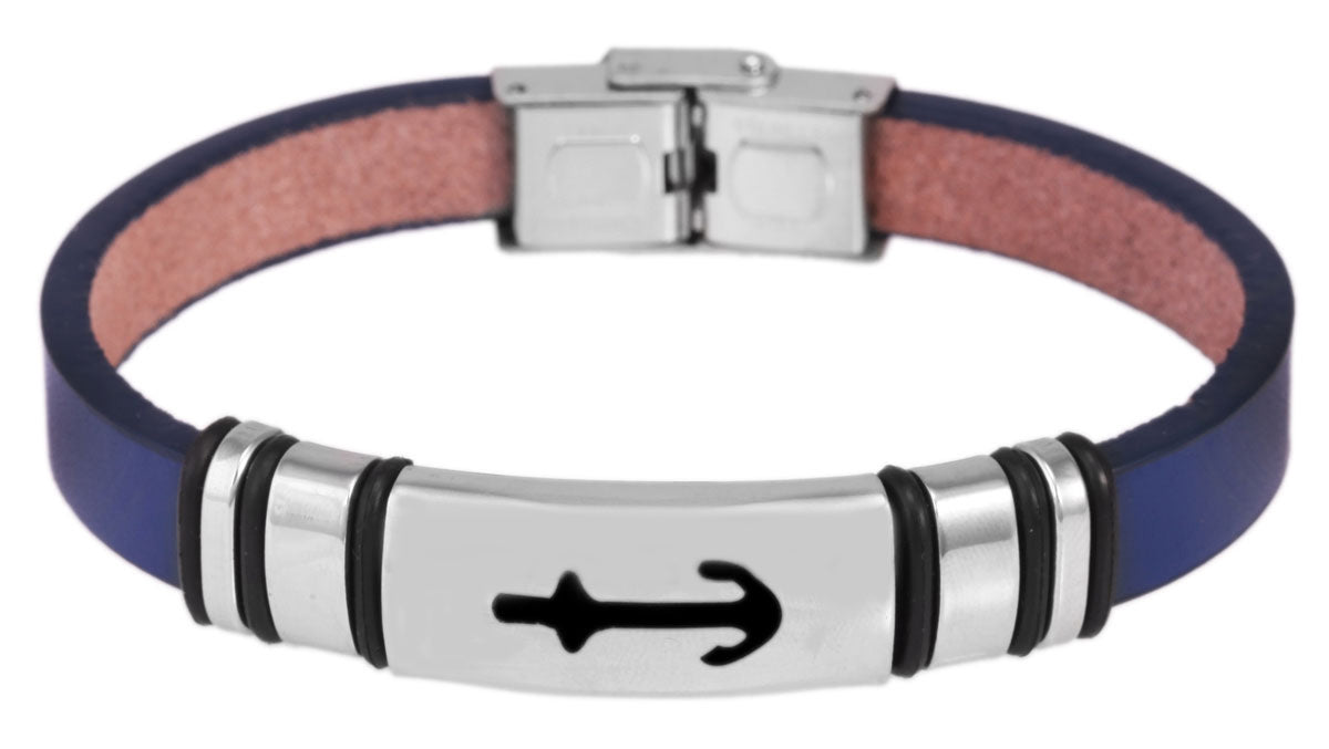LS-LebenStil Sylt Lederarmband Unisex Anker Blau 21cm Echtleder