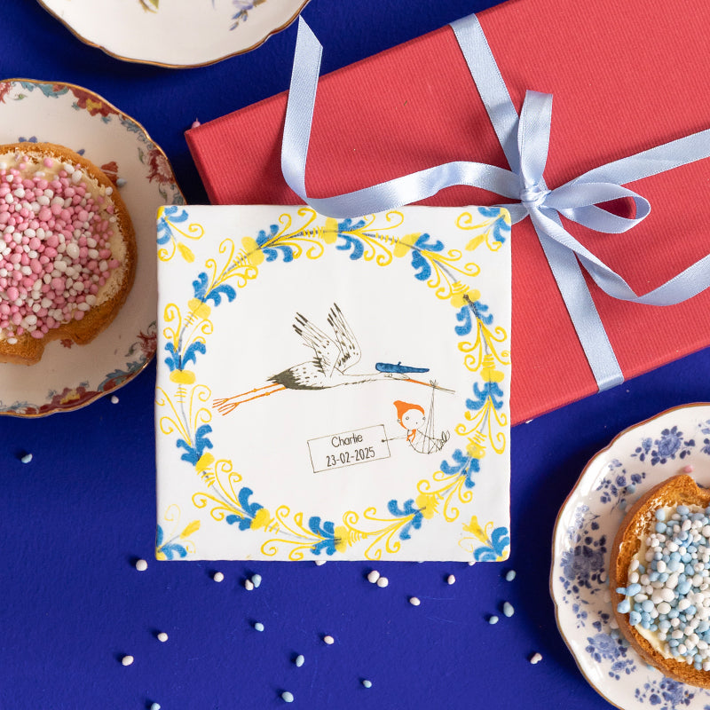 Storytiles Delft Blue Hallo kleintje! Baby-Fliese S 10x10 cm
