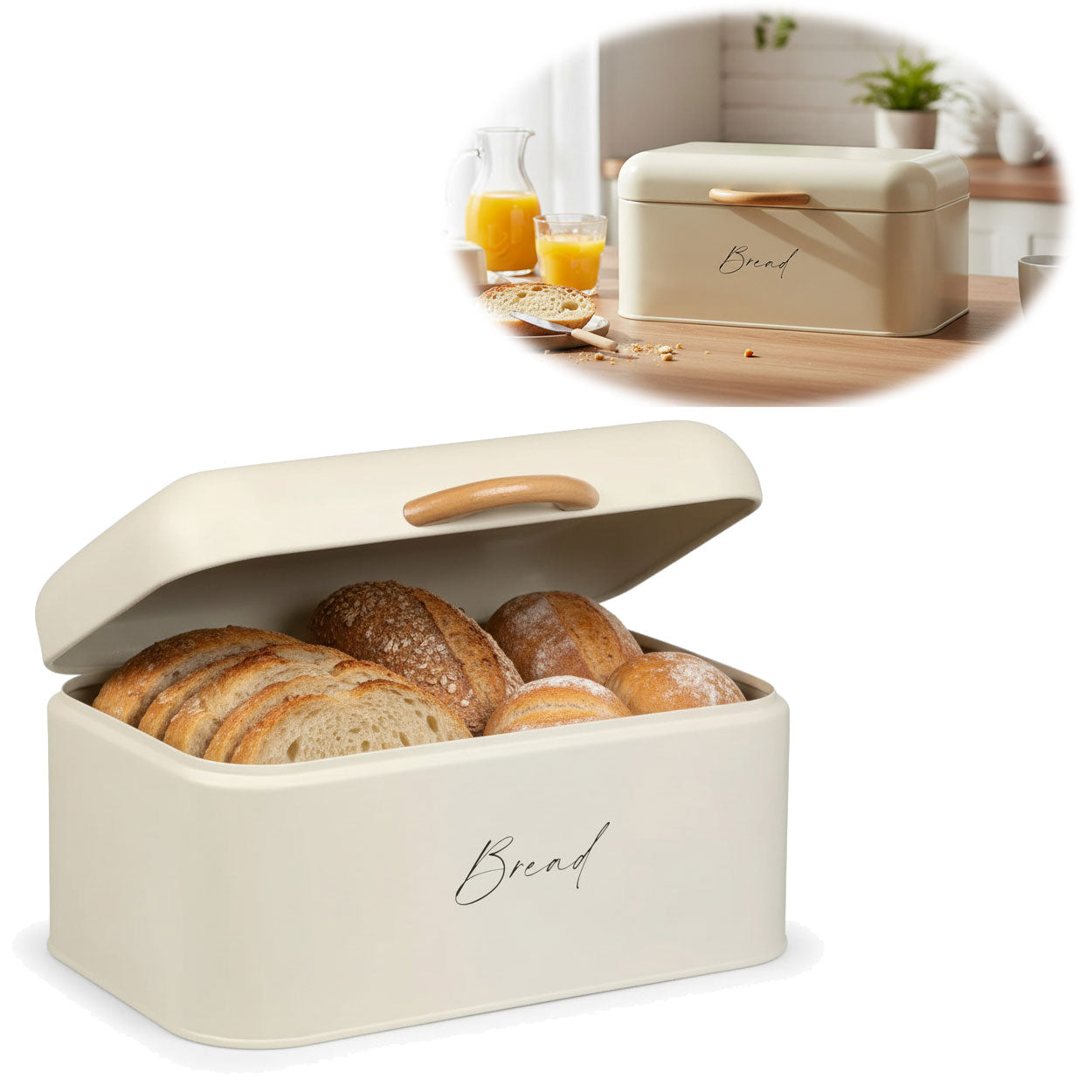 LS-LebenStil Küche & Haushalt Brotkasten Bread weiß Metall 30cm