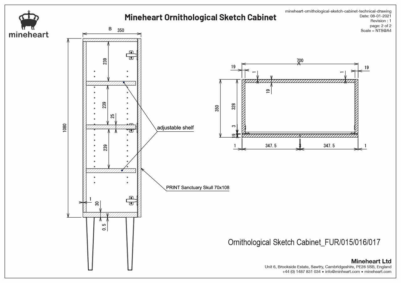 Mineheart Cherry Ornithological Sketch Schrank Holz 109cm