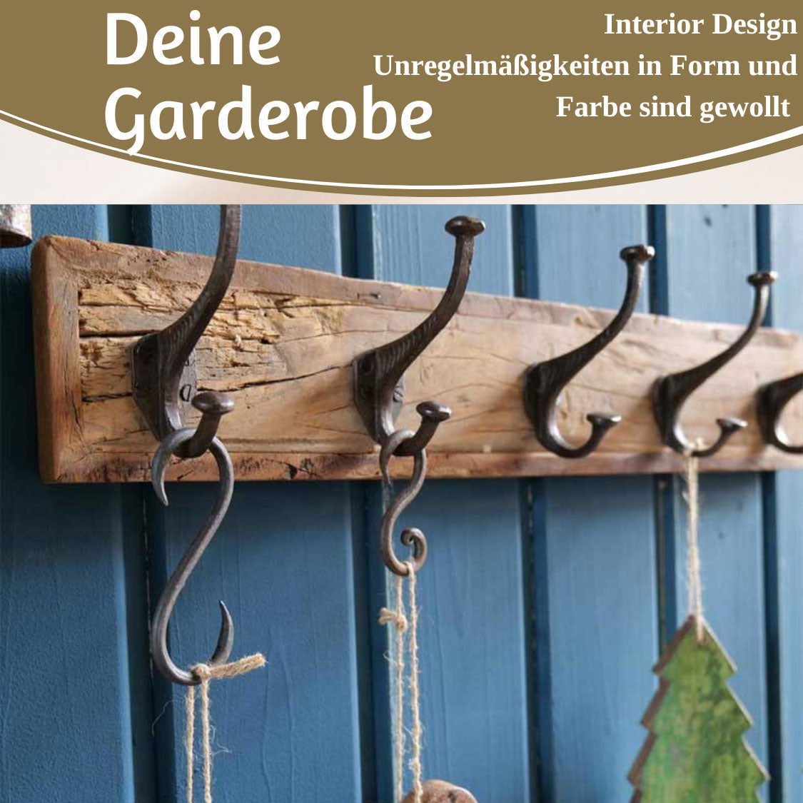 LS-LebenStil Dehli Wandgarderobe Teak Braun 50cm 4 Haken