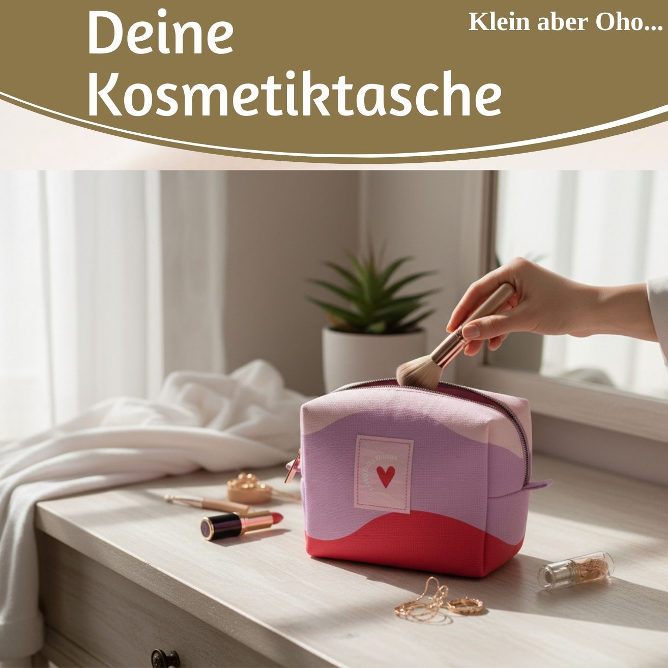 LS-LebenStil Kosmetiktasche Herz 14x11cm rosa Baumwolle