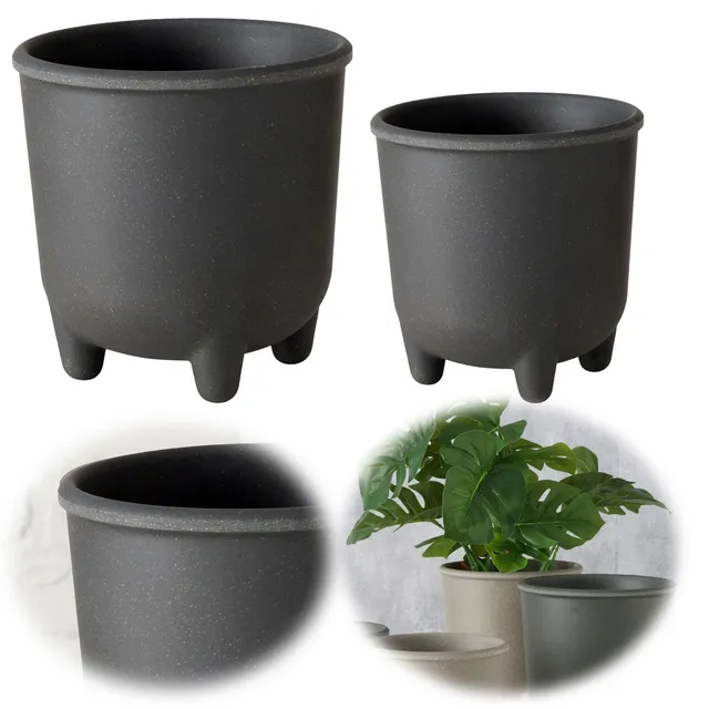 LS-LebenStil List Pflanztopf 2er Set grau rund 13-16 cm Kunstharz