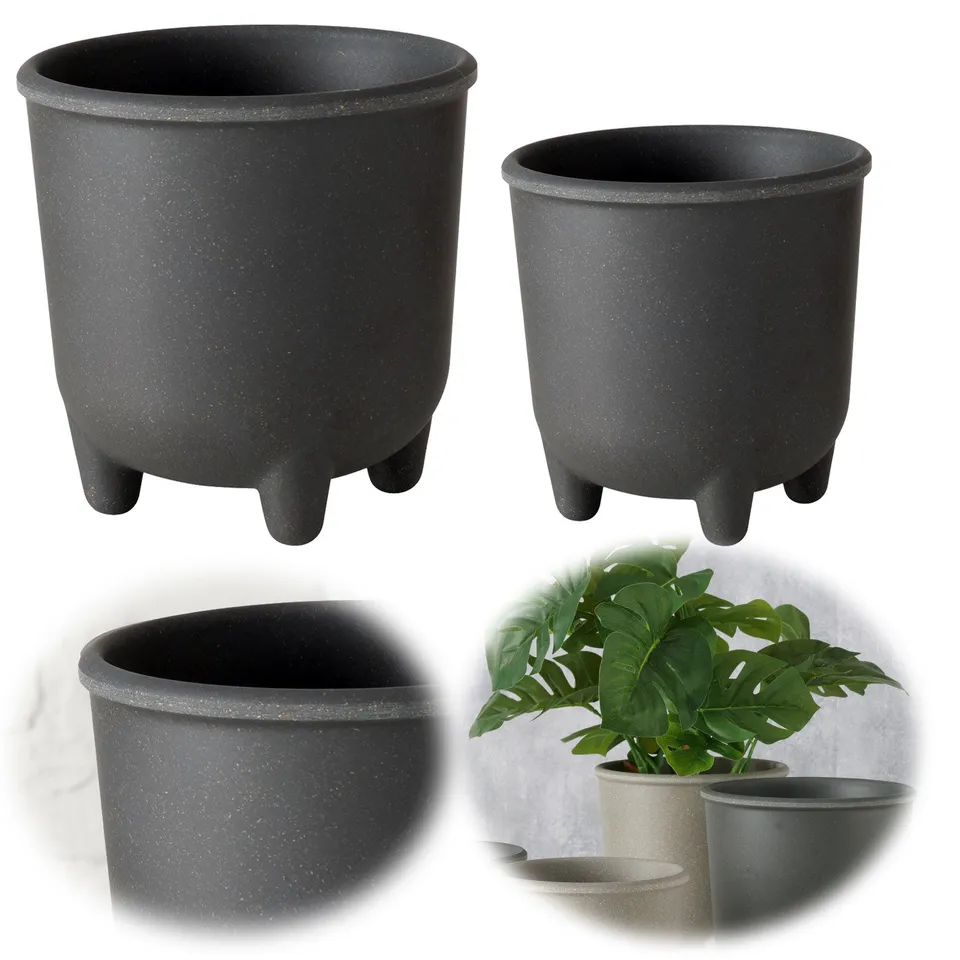 LS-LebenStil List Pflanztopf 2er Set grau rund 13-16 cm Kunstharz