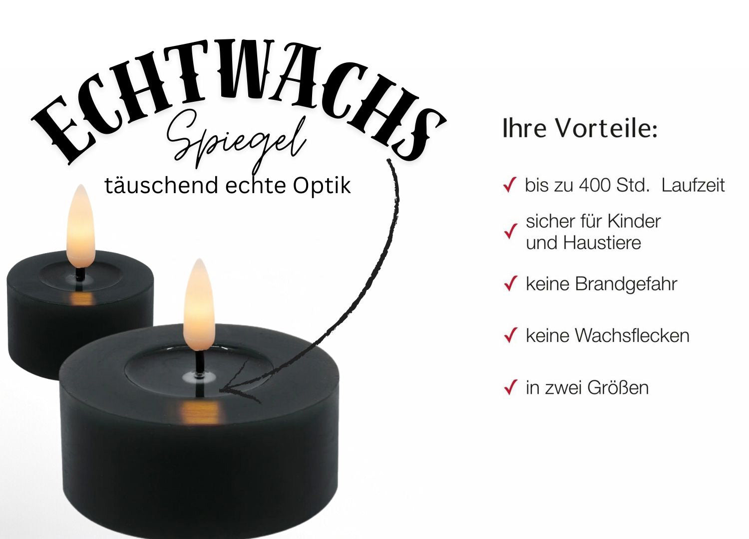 LS-LebenStil Ribe LED Teelicht schwarz 2er Set Echtwachs