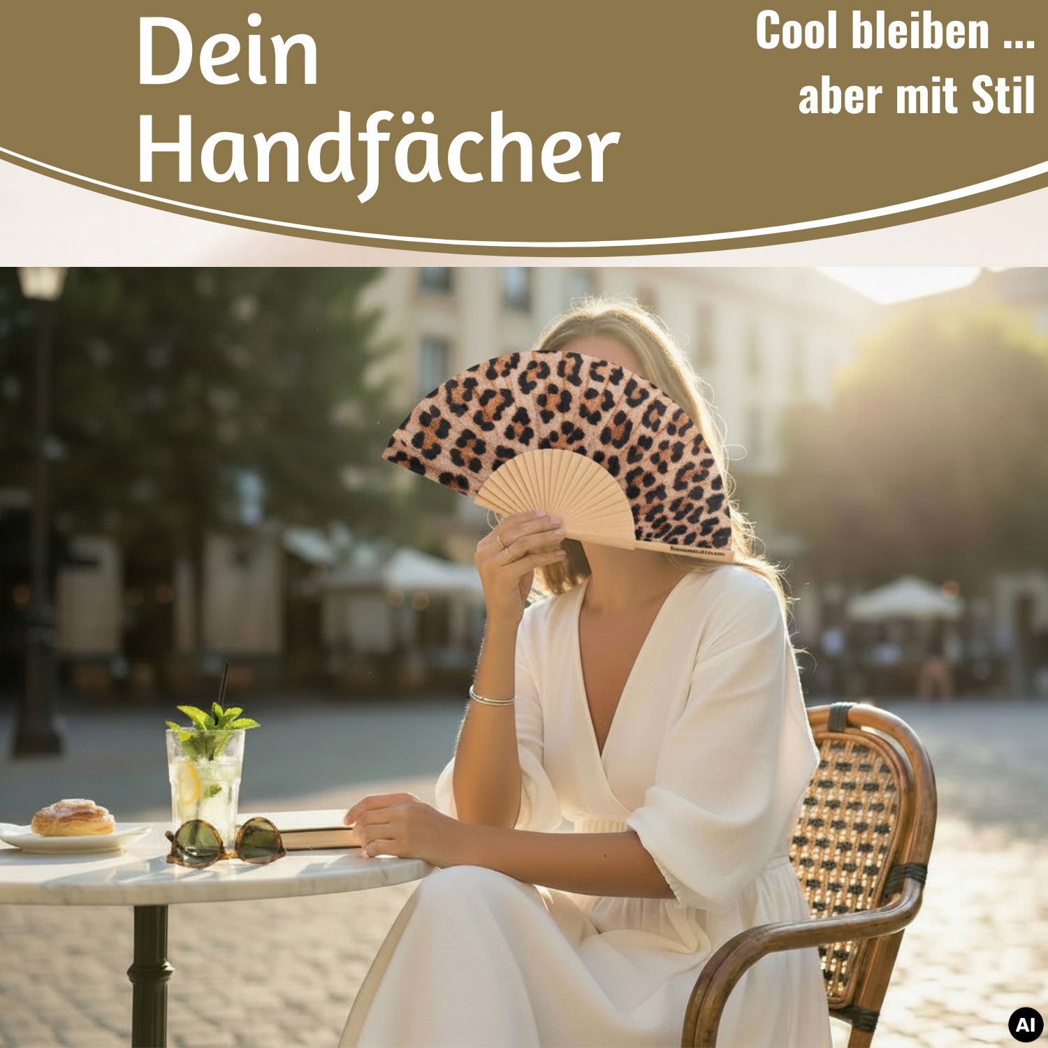 LS-LebenStil Leopardenmuster Handfächer Holz Stoff Leo 23x42cm